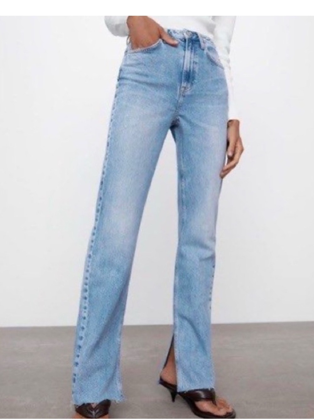 Zara Blue Straight Leg Split Cuff Jeans
